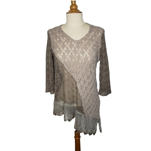 Chicos Nora Texture Mix Modern Pullover Top Sweater Asymmetrical Hem Small 1 - Picture 2 of 16